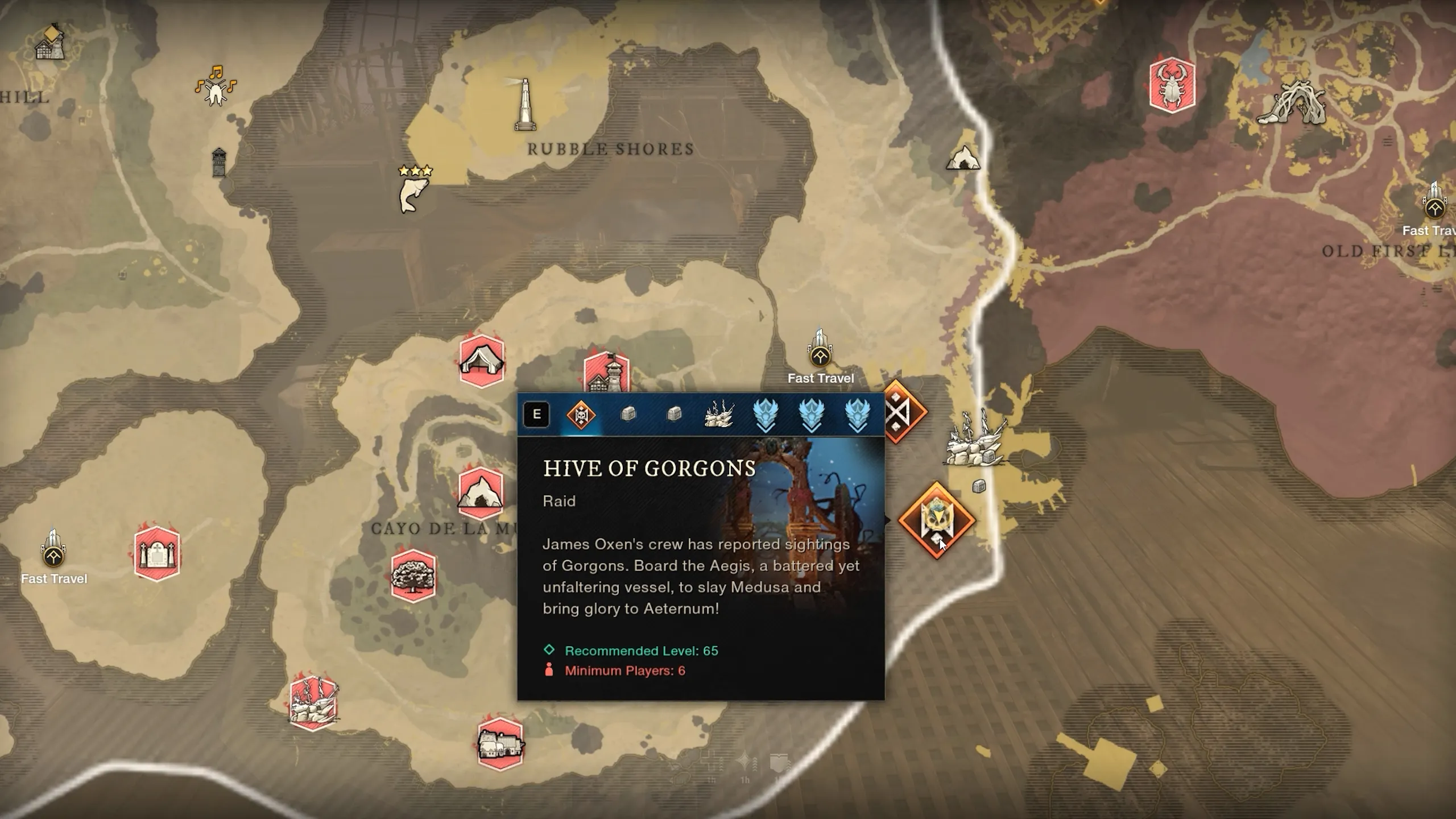 Map showing Gorgon raid location in Cutlass Keys
