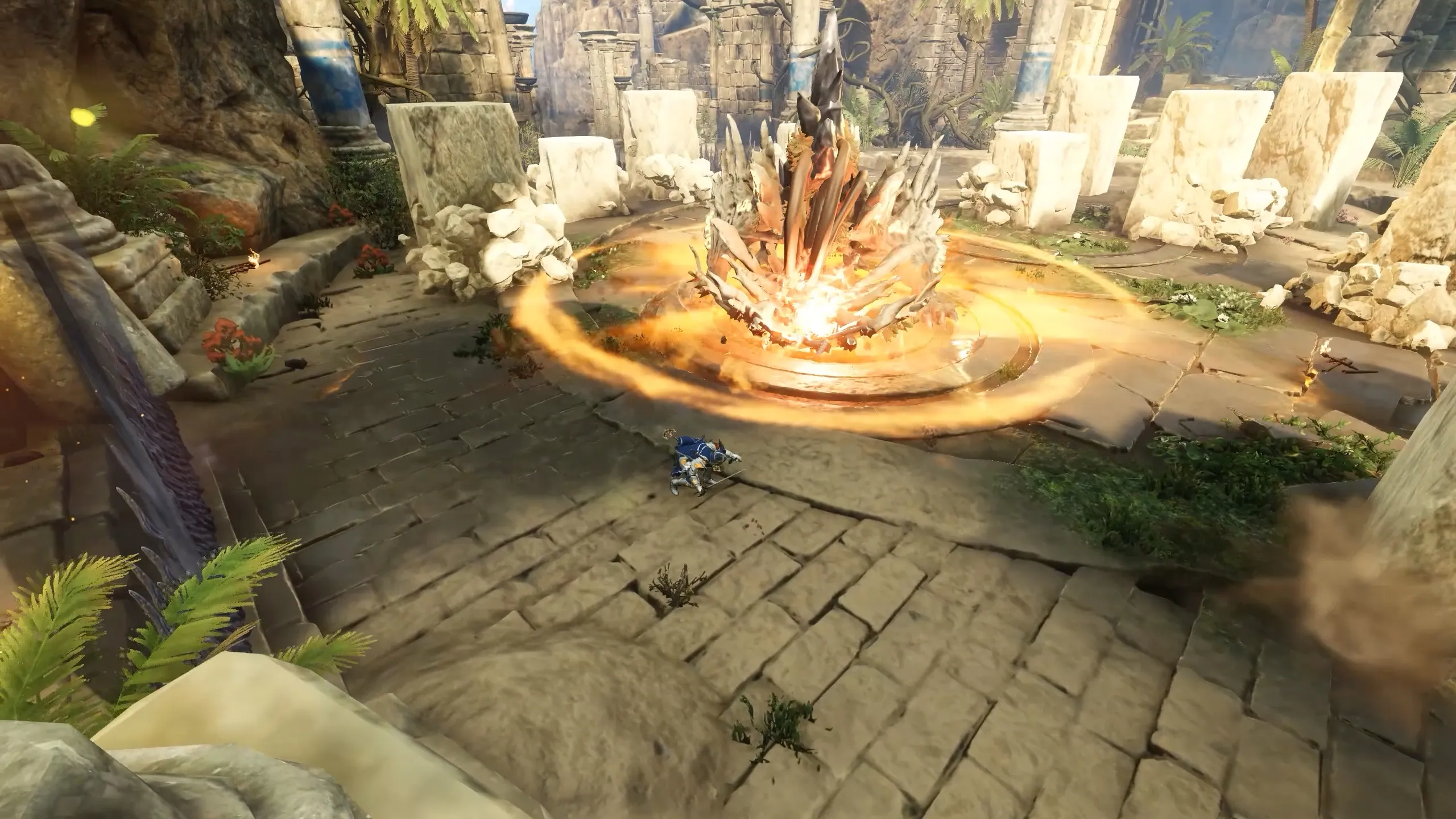 Echidna slamming her head into the ground creating a shockwave