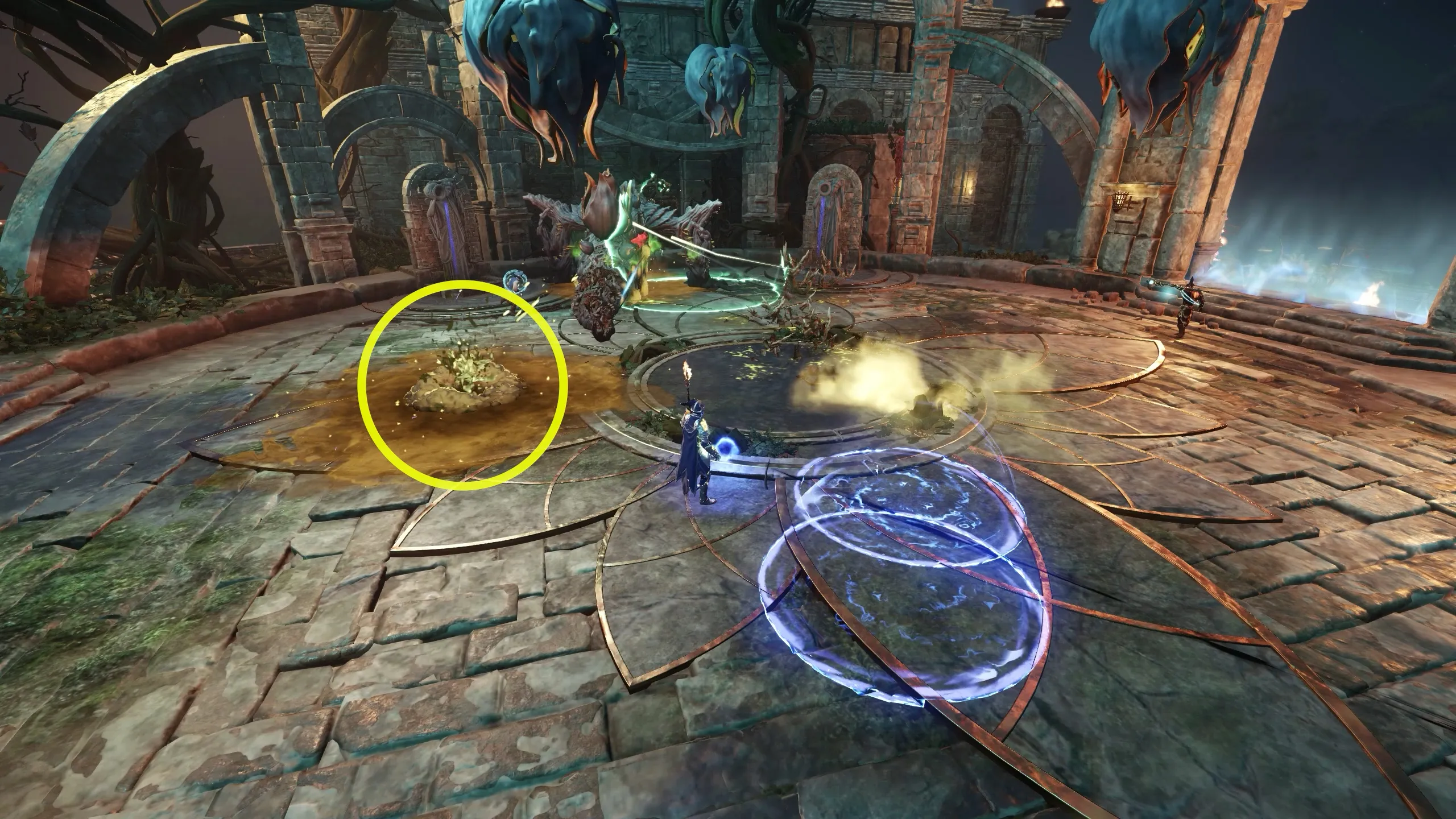 Ooze puddles spawning beneath Medusa during the fight