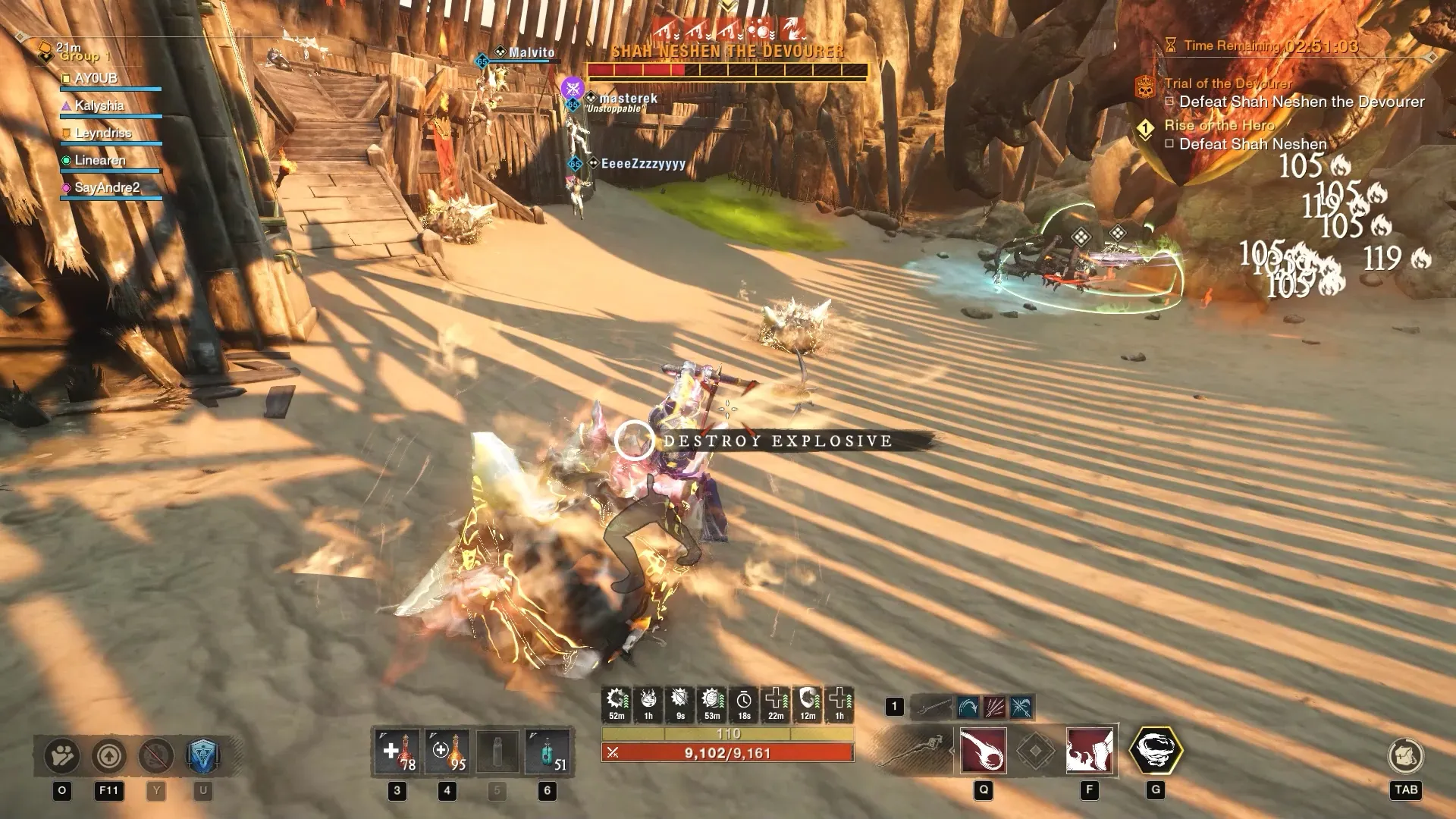 Players mining rocks to prevent explosions during the Worm raid