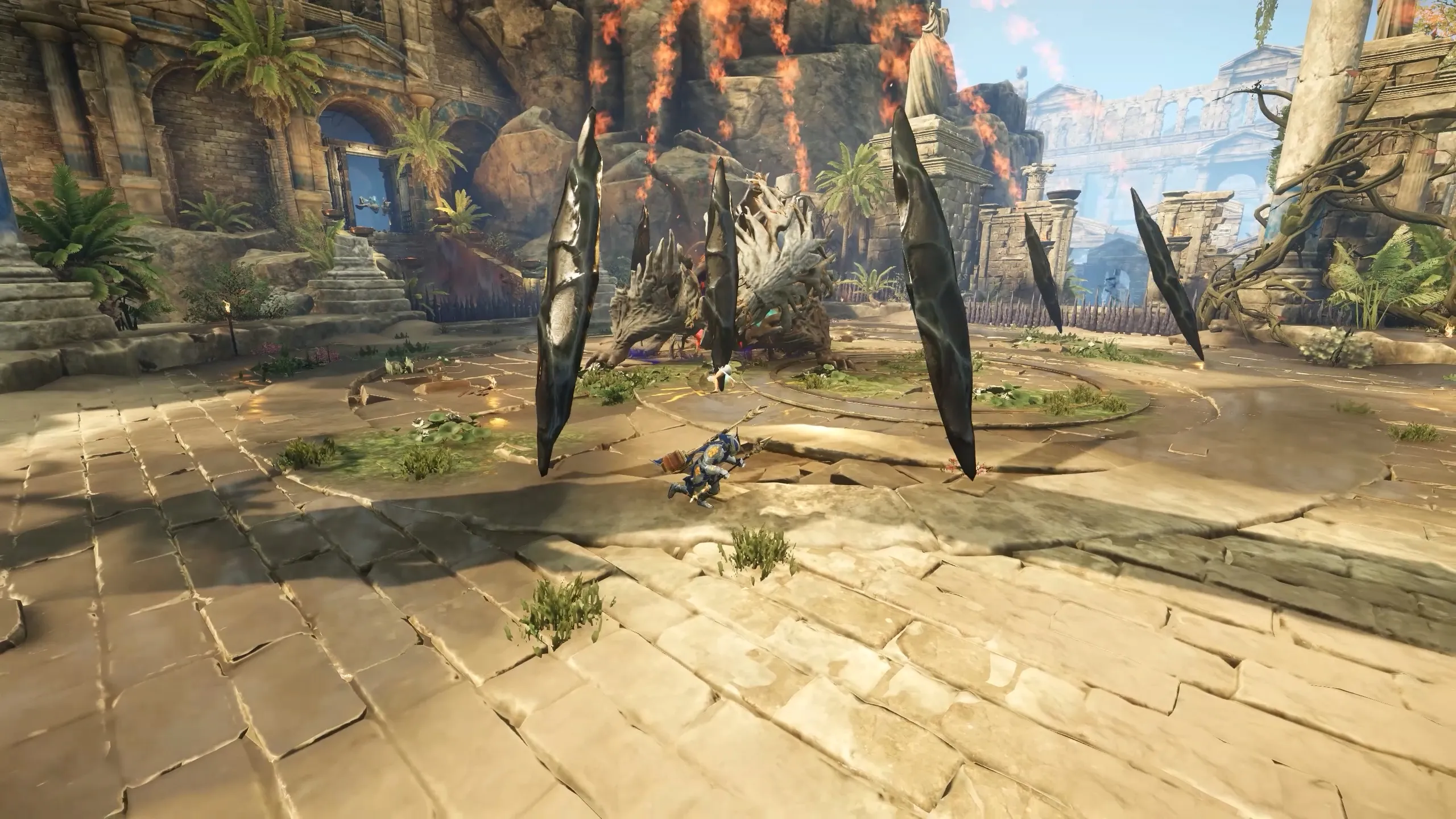 Obsidian spikes erupting across Echidna's arena