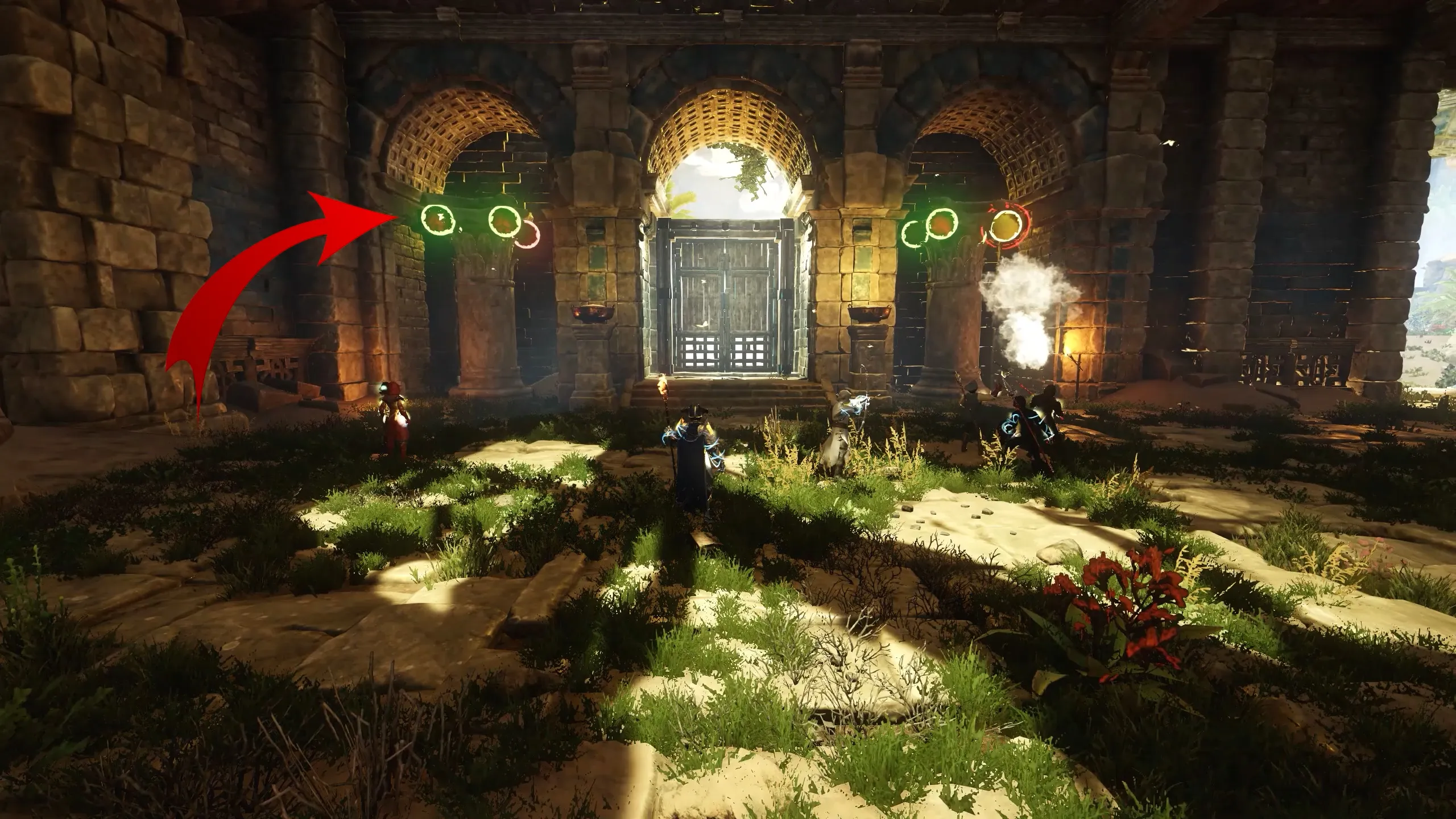 Red orb rotation puzzle inside the Gorgon temple