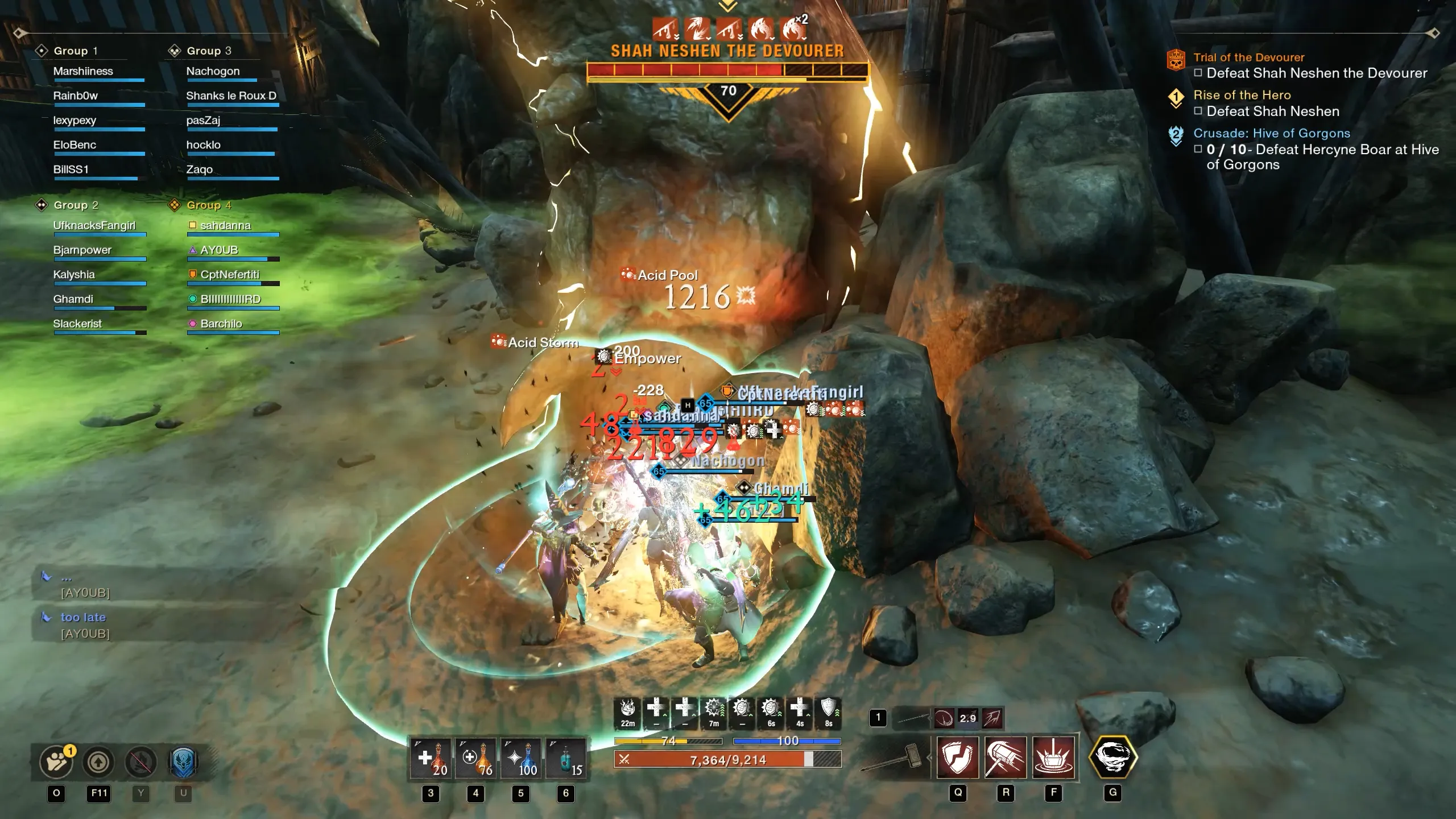 Melee players focusing heavy attacks to break the Worm's stamina bar while alternating cleanses