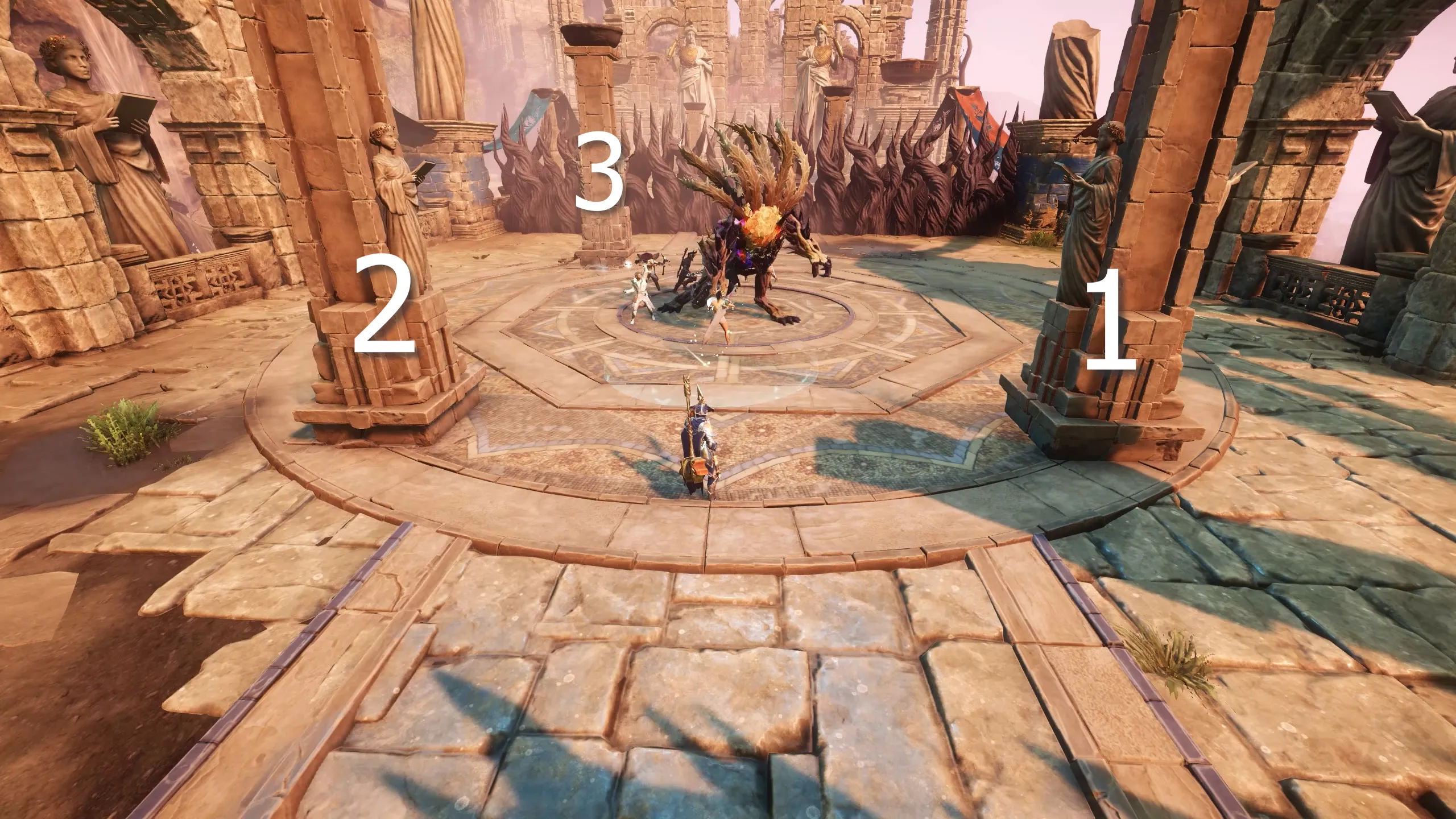 Typhon fighting in the second arena section with three pillars remaining